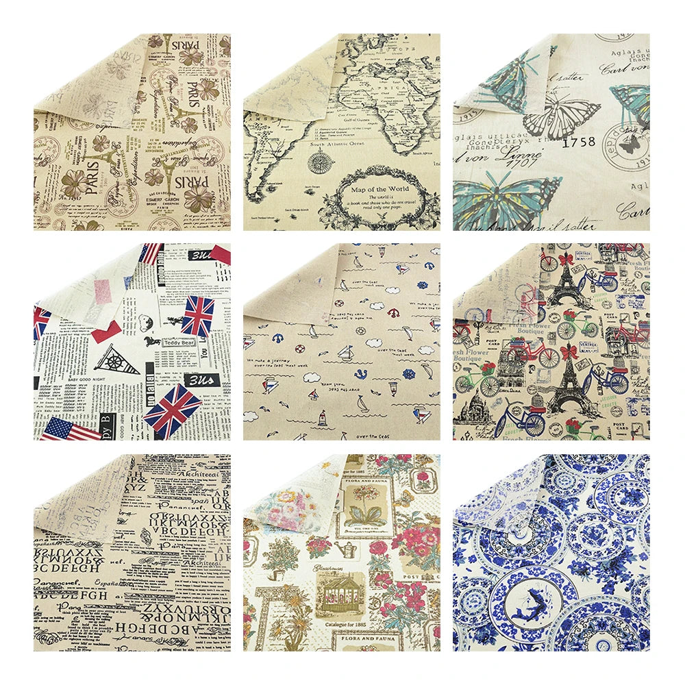 TERAMILA Cotton linen fabrics Map of the Word Home décor Sewing Material for Tablecloth Pillow Curtain Cushion Tissu