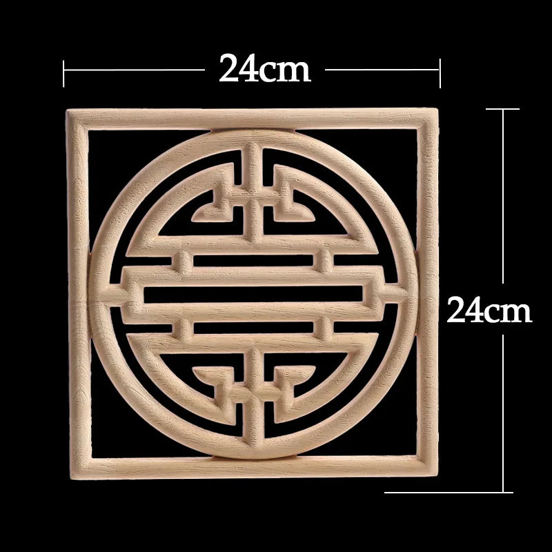 Decorative Wood Appliques Unique Exquisite Natural Floral Wooden Carved Onlay Decal Figurines Home Furniture Door Decor Square