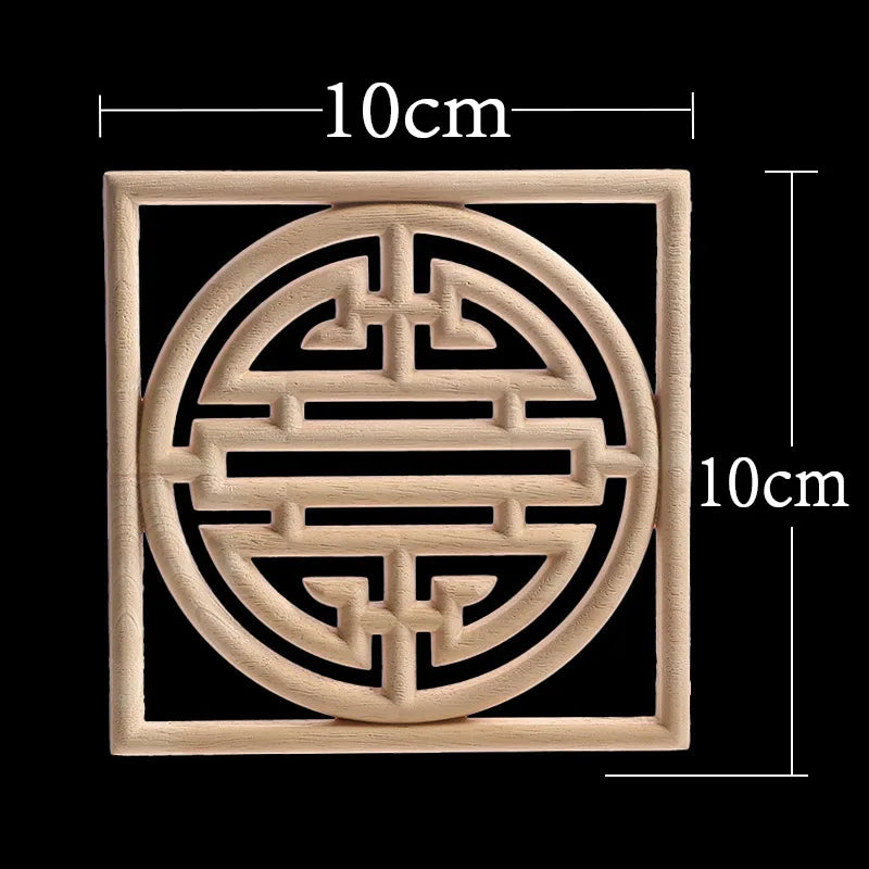 Decorative Wood Appliques Unique Exquisite Natural Floral Wooden Carved Onlay Decal Figurines Home Furniture Door Decor Square