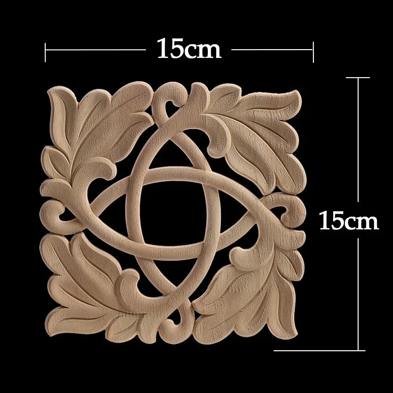 Decorative Wood Appliques Unique Exquisite Natural Floral Wooden Carved Onlay Decal Figurines Home Furniture Door Decor Square