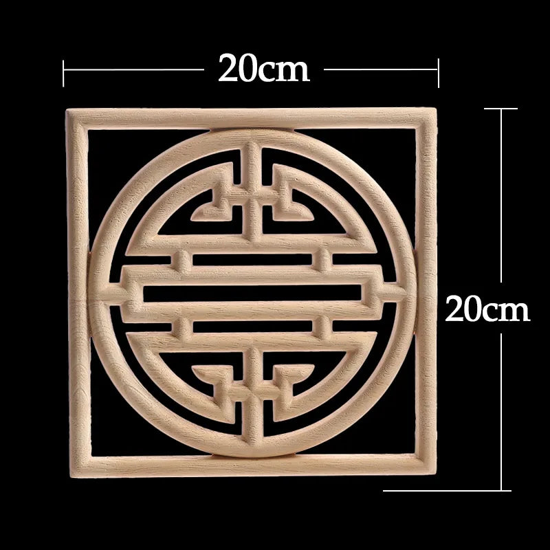 Decorative Wood Appliques Unique Exquisite Natural Floral Wooden Carved Onlay Decal Figurines Home Furniture Door Decor Square