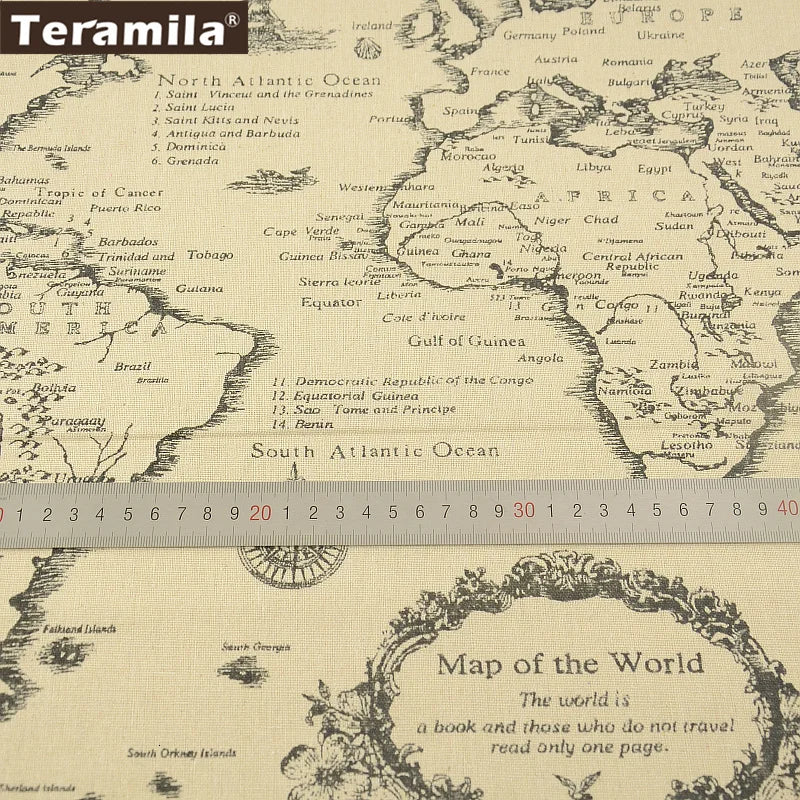 Map of the Word Canvas Linen Fabric TERAMILA Home Textile Tela Metro Sewing Material Tissu Tablecloth Pillow Curtain Cushion