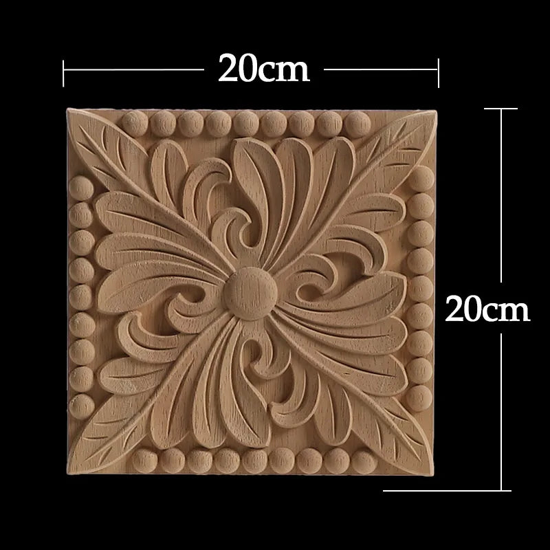Decorative Wood Appliques Unique Exquisite Natural Floral Wooden Carved Onlay Decal Figurines Home Furniture Door Decor Square