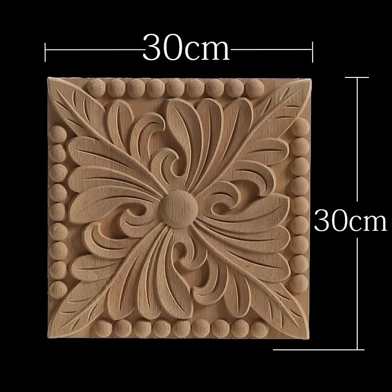 Decorative Wood Appliques Unique Exquisite Natural Floral Wooden Carved Onlay Decal Figurines Home Furniture Door Decor Square