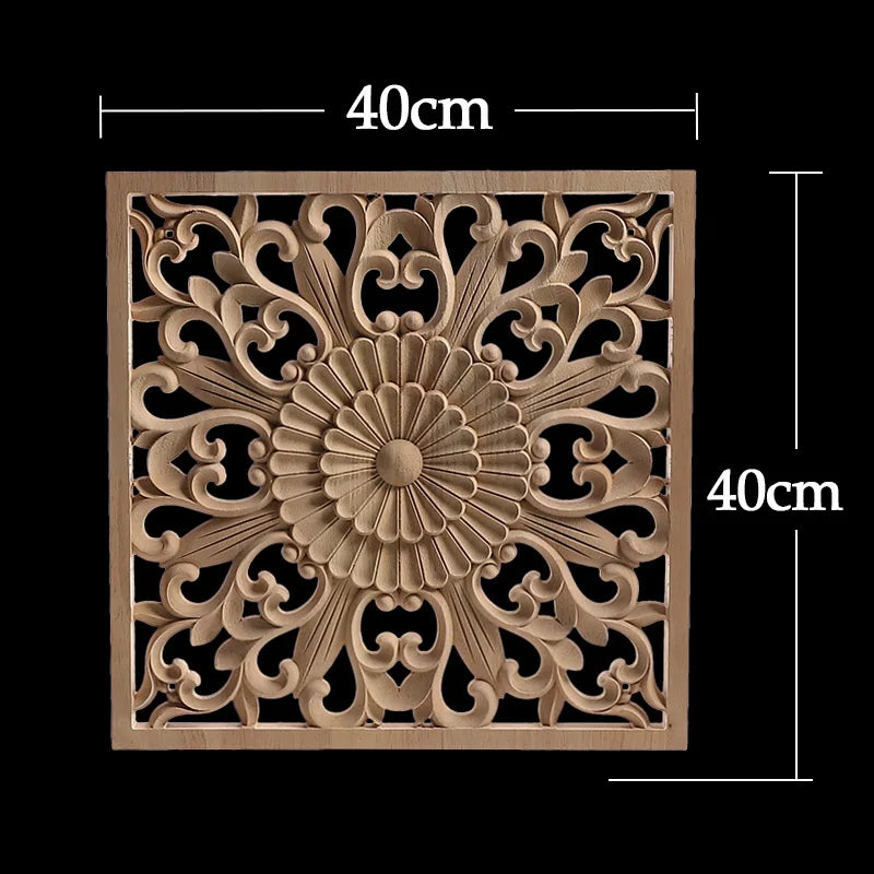 Decorative Wood Appliques Unique Exquisite Natural Floral Wooden Carved Onlay Decal Figurines Home Furniture Door Decor Square