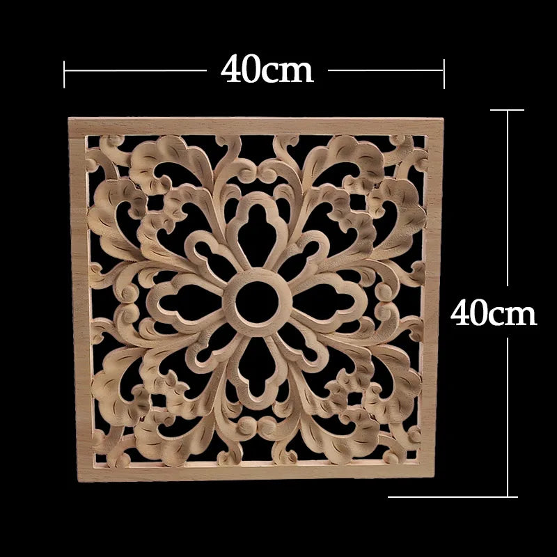 Decorative Wood Appliques Unique Exquisite Natural Floral Wooden Carved Onlay Decal Figurines Home Furniture Door Decor Square