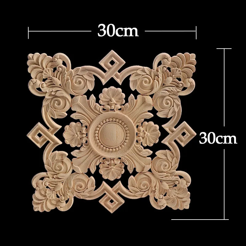 Decorative Wood Appliques Unique Exquisite Natural Floral Wooden Carved Onlay Decal Figurines Home Furniture Door Decor Square