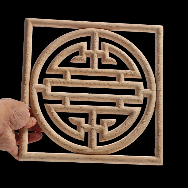 Decorative Wood Appliques Unique Exquisite Natural Floral Wooden Carved Onlay Decal Figurines Home Furniture Door Decor Square