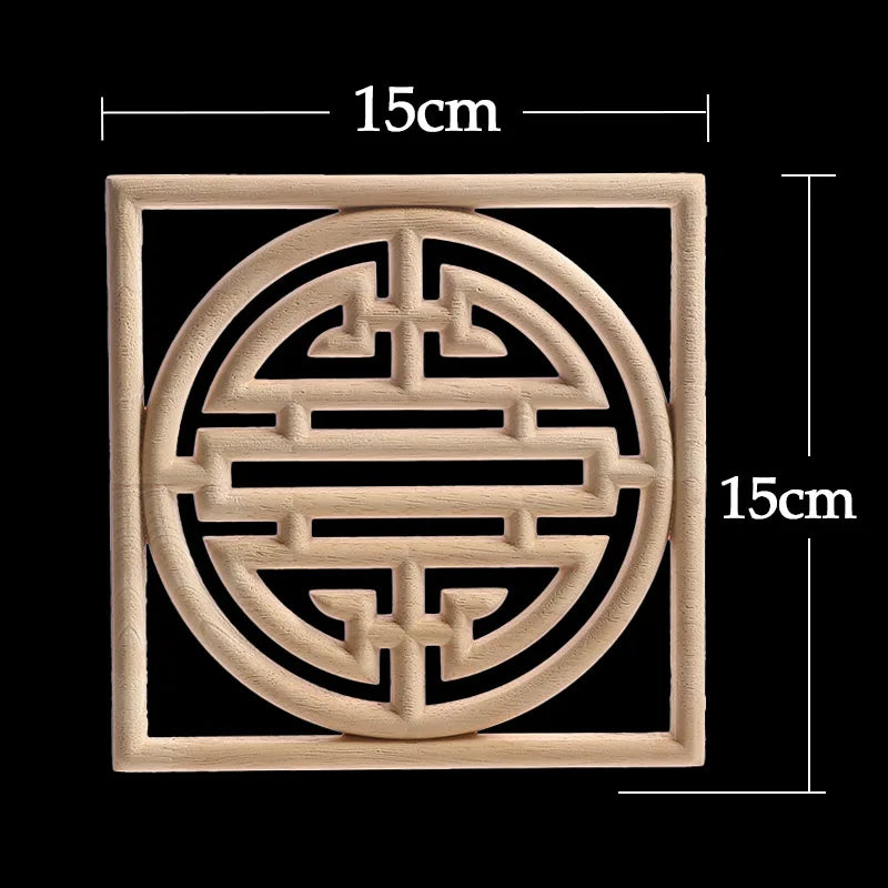 Decorative Wood Appliques Unique Exquisite Natural Floral Wooden Carved Onlay Decal Figurines Home Furniture Door Decor Square