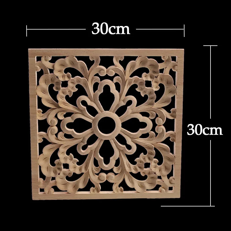 Decorative Wood Appliques Unique Exquisite Natural Floral Wooden Carved Onlay Decal Figurines Home Furniture Door Decor Square