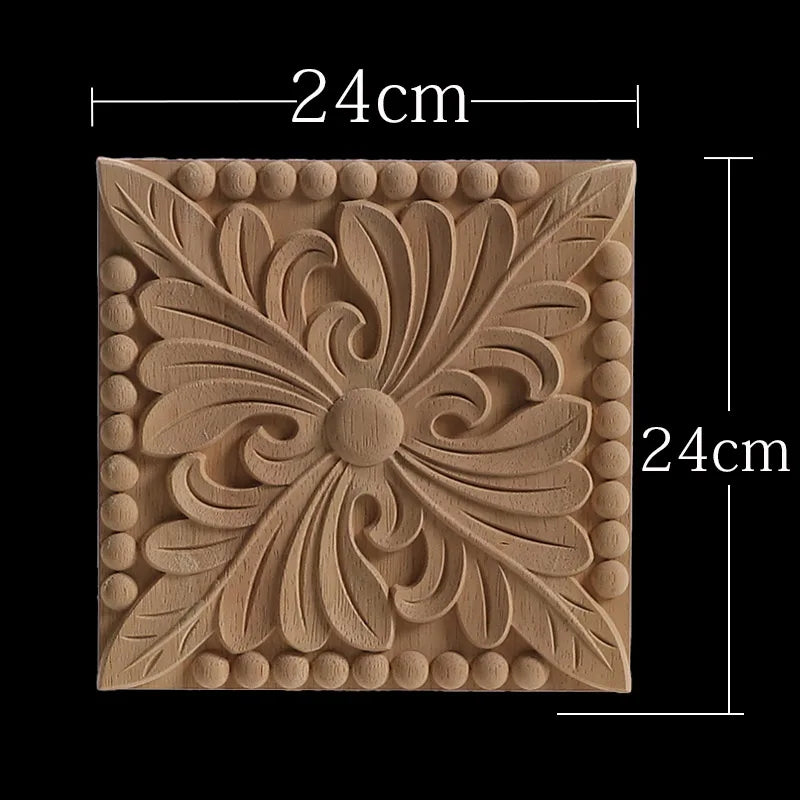 Decorative Wood Appliques Unique Exquisite Natural Floral Wooden Carved Onlay Decal Figurines Home Furniture Door Decor Square