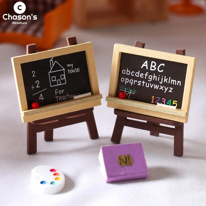 Wood Wooden Blackboard ABC Classroom School Furniture Education Models Figurines for 1/6 1/12 Dollhouse Kids Children Gifts Toys
