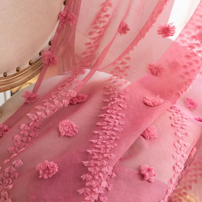 Bohemian Tufted Floral Embroidered Curtains Boho Style Voile Drapes Moroccan Living Room Bedroom  Transparent Tulle Curtain