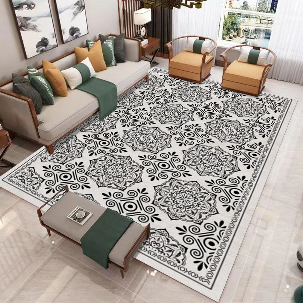 Modern Black White Area Rugs Floral Geometric Patterns Contemporary Living Room Carpets for Home Interior Decor