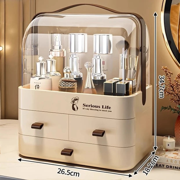 Cosmetics storage box, bedroom desktop storage, dust-proof organization, dressing table storage. I am a plastic multi-layer stor