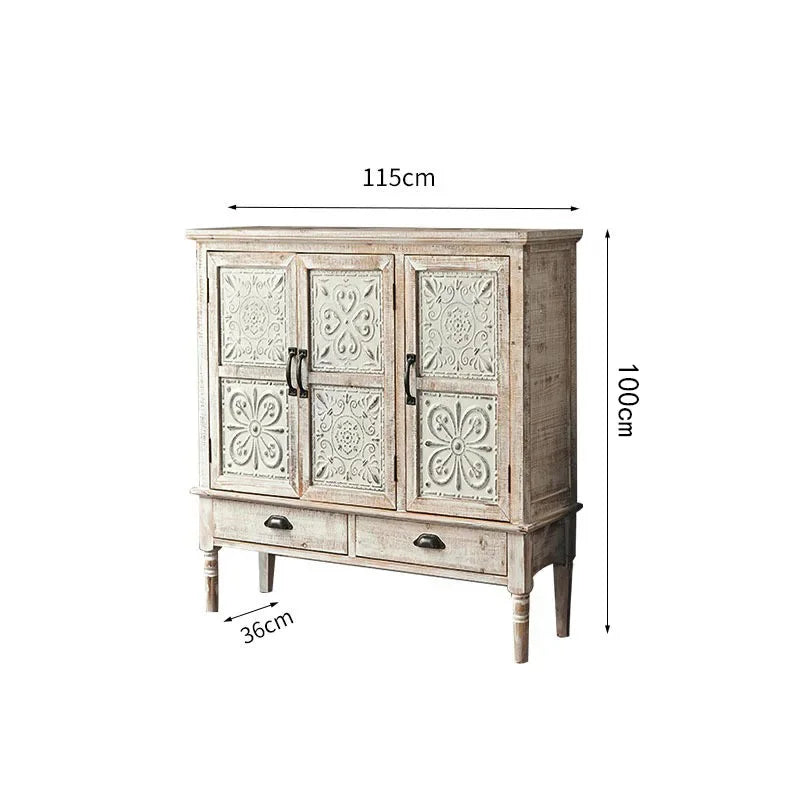 Solid Wood Living Room Cabinet Sideboards American Retro Foyer Cabinet Old Carved Antique Storage Cabinets Living Room Furniture
