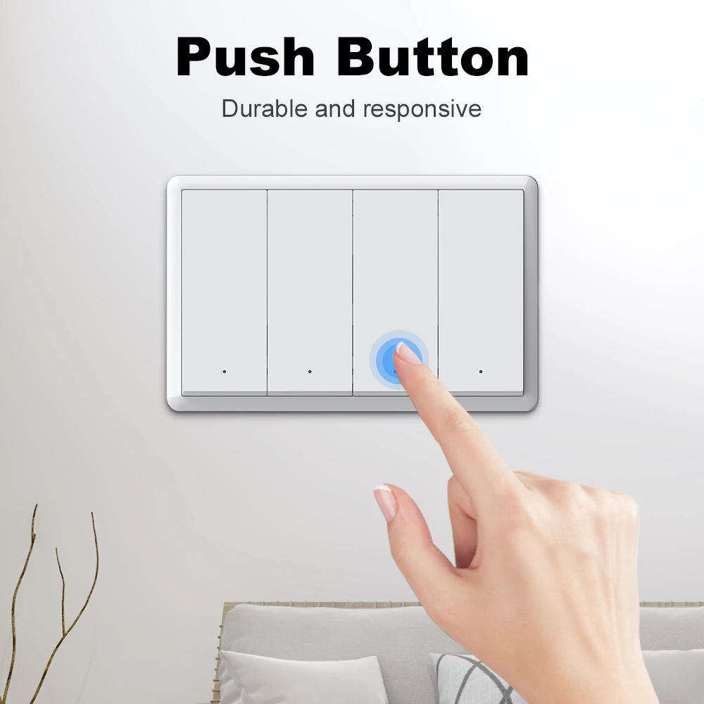 Manhot Matter WiFi Smart Wall Light Switch No Neutral& With Neutral US 1 2 3 4 Gang Physical Buttons Homekit Siri Voice Control