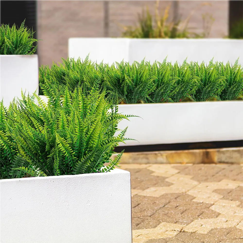Artificial Boston Fern Plants Fake Ferns Faux Plants Shrubs Greenery Outdoor UV Resistant No Fade Garden Porch Window Box Decor