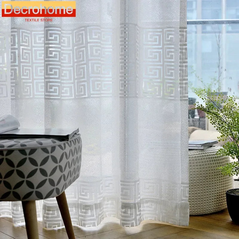 Modern Curtains for Living Dining Room Bedroom Simple Pure Color Jacquard Window Tulle  French Window  Sheer Curtains
