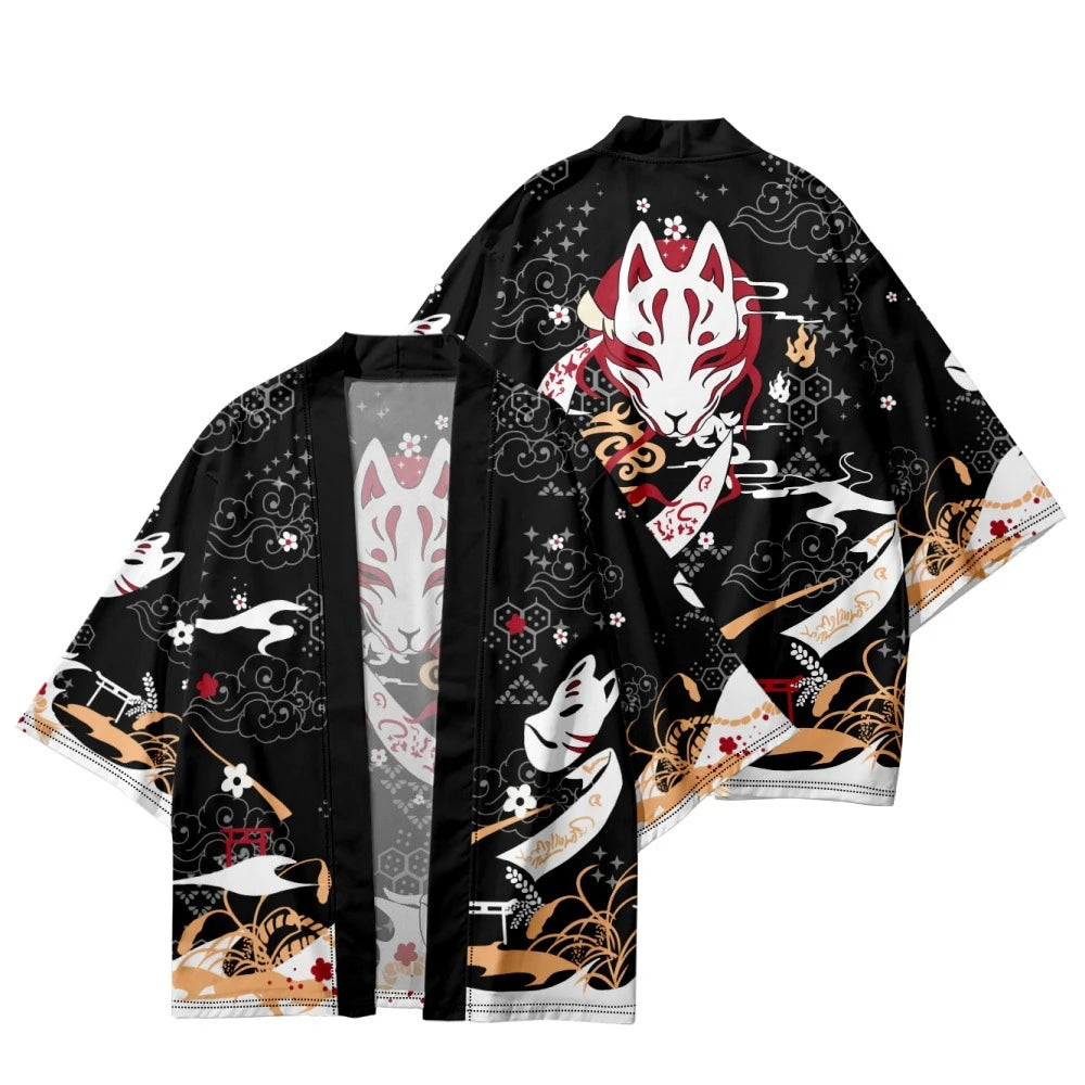 Traditional Asian Clothes: Inari Fox Kimono Men Women Cardigan Haori Yukata- Perfect for A Japanese-inspired Look!