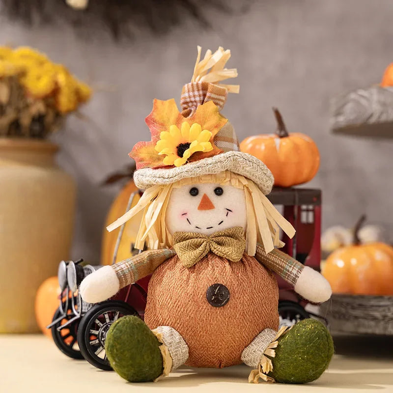 Farmhouse Scarecrow Wall Decor with Plaid and Sunflower Accents for Thanksgiving Halloween Autumn Harvest Party Prop Decorations