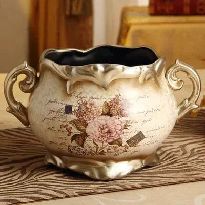 European Palace Gold Flower Vase Centerpiece Ornaments Home Furnishing Decoration Crafts Livingroom Dining Room Retro Vase