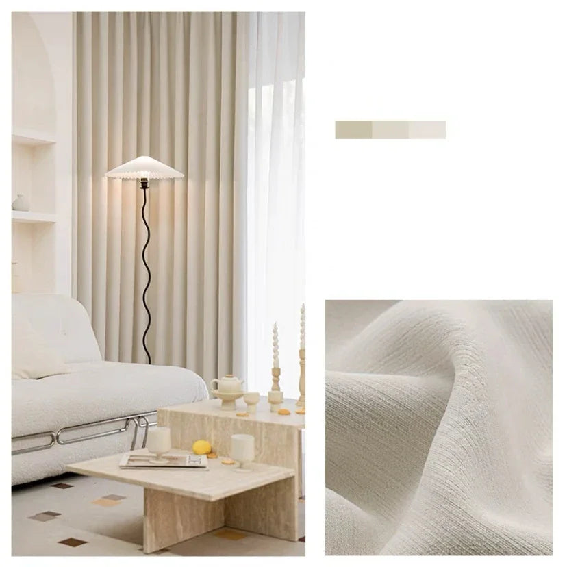 Fashion Modern  Living Room Bedroom Blackout Milk Tea Curtains French Light Luxury Japanese White Tulle Custom Size