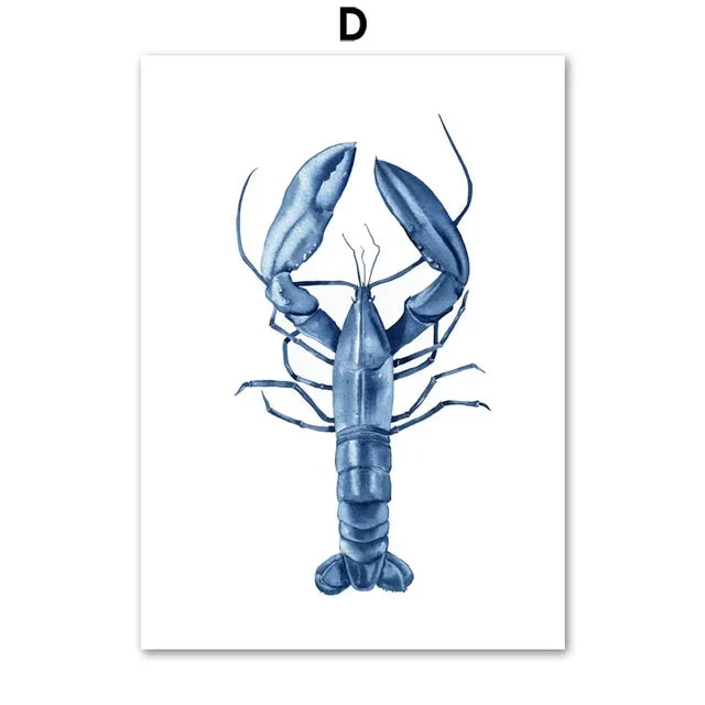 Coastal Sea Life Wall Art Coral Seahorse Lobster Crab Canvas Prints  Beach House Nautical Decor  Simple Marine Posters for Home