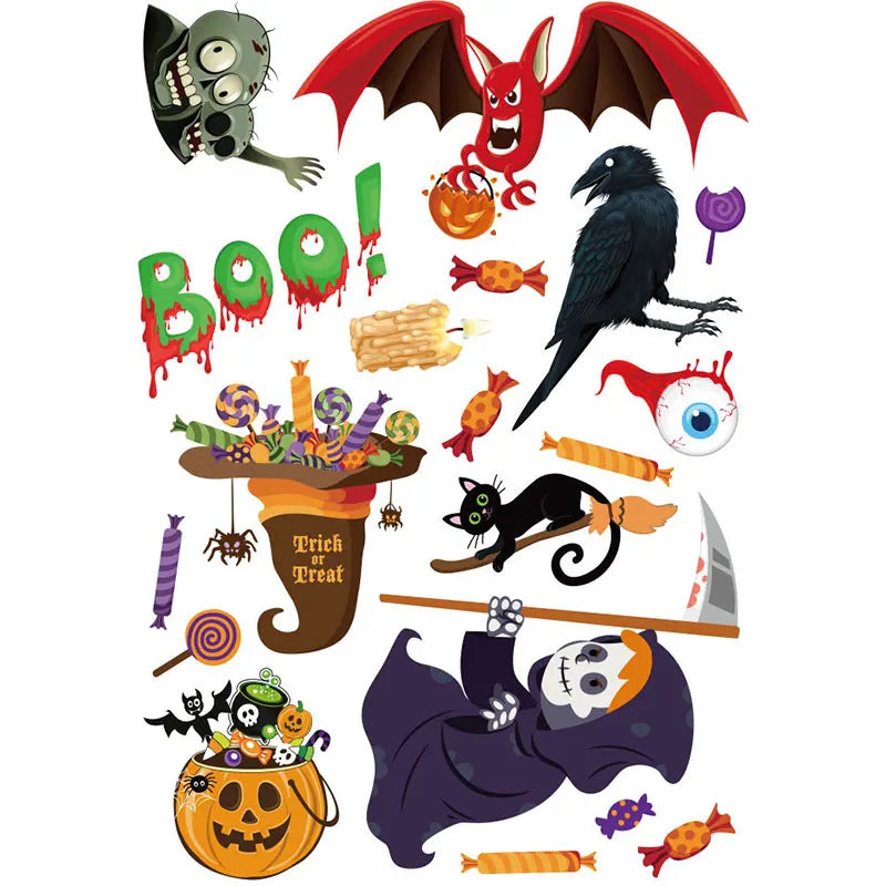 Halloween Party Scene Atmosphere Decoration Wall Window Stickers Cartoon Pumpkin Witch Halloween Home Haunted House Decoration