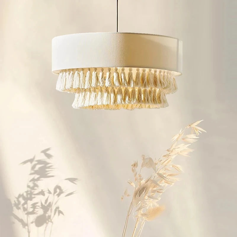Bohemian Pendant Lamp Japanese Retro Wabi Sabi Chandelier for Living Room Bedroom Restaurant Fabric Pendant light