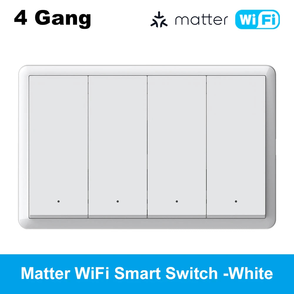 Manhot Matter WiFi Smart Wall Light Switch No Neutral& With Neutral US 1 2 3 4 Gang Physical Buttons Homekit Siri Voice Control