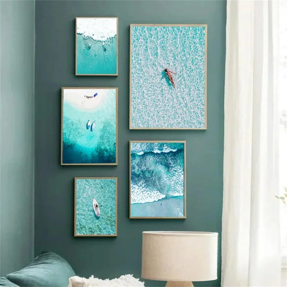 Coastal Seascape Canvas Painting Wall Art Picture Beach Blue Ocean Wave Sea Water Surf Posters And Prints Living Room Home Decor
