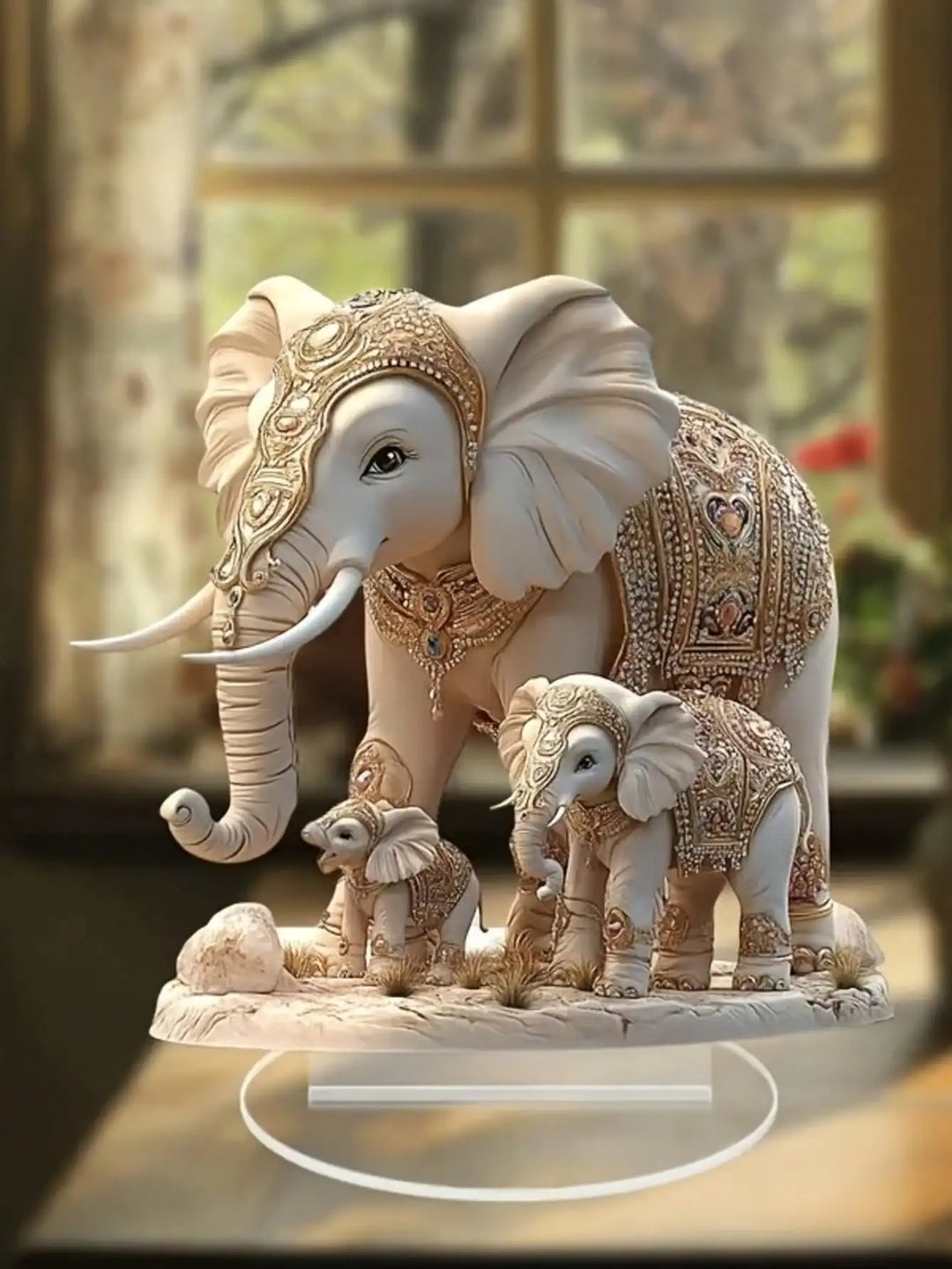 Bohemian elephant home desktop decoration with gold and white jewelry, suitable for bedroom decoration and ideal Easter gift,