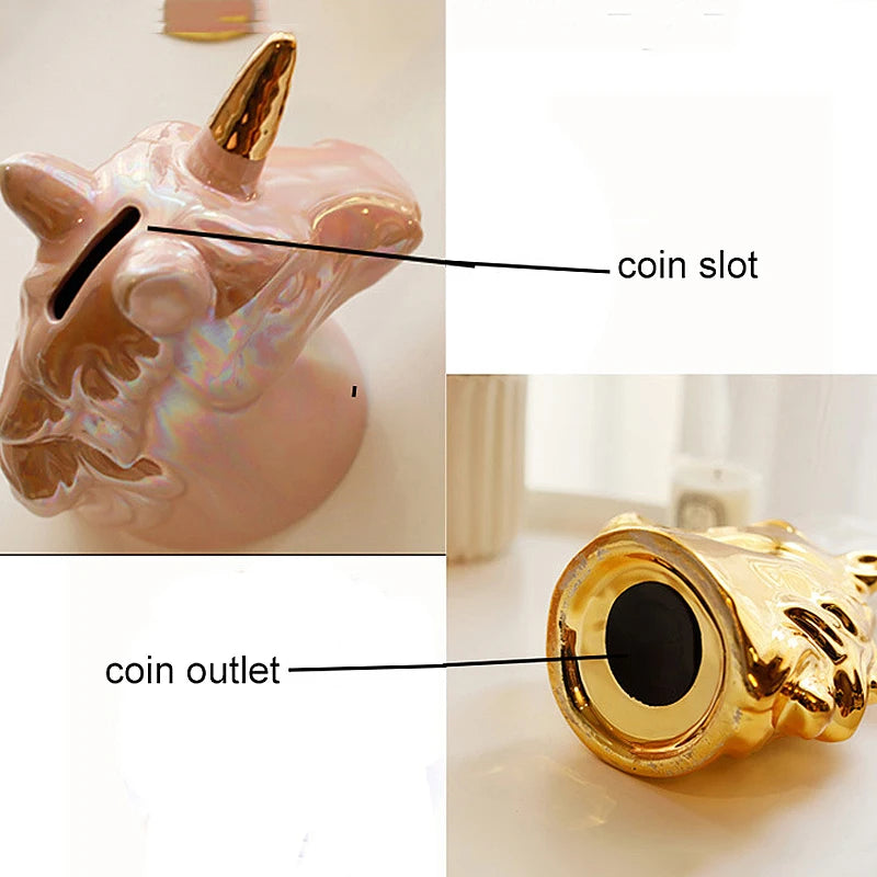 Decorative Piggy Bank Statues Room Ornaments For Girls Sculptures Home Decor Modern Living Room Decoration Table Pink Unicorn