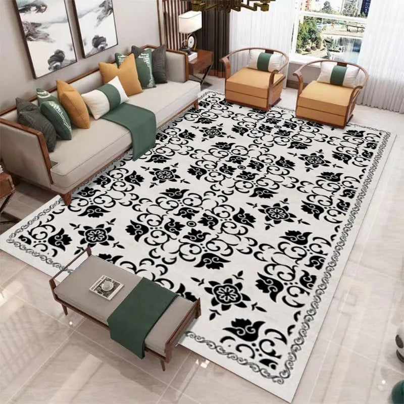 Modern Black White Area Rugs Floral Geometric Patterns Contemporary Living Room Carpets for Home Interior Decor