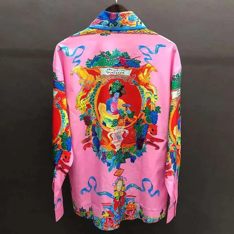 Bohemian Holiday  Print Shirt For Men 2022 Fall Portrait Print Shirt Fashion Long Sleeve Hip Hop Party Stagewear Social Shirt