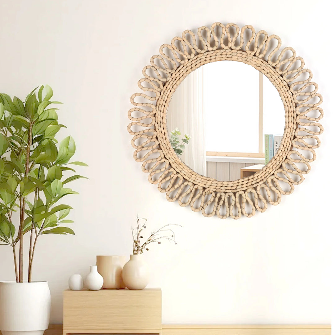 Bohemian circular wall woven decorative Mirror Homestay style wall hanging decoration hotel living room bedroom pendant