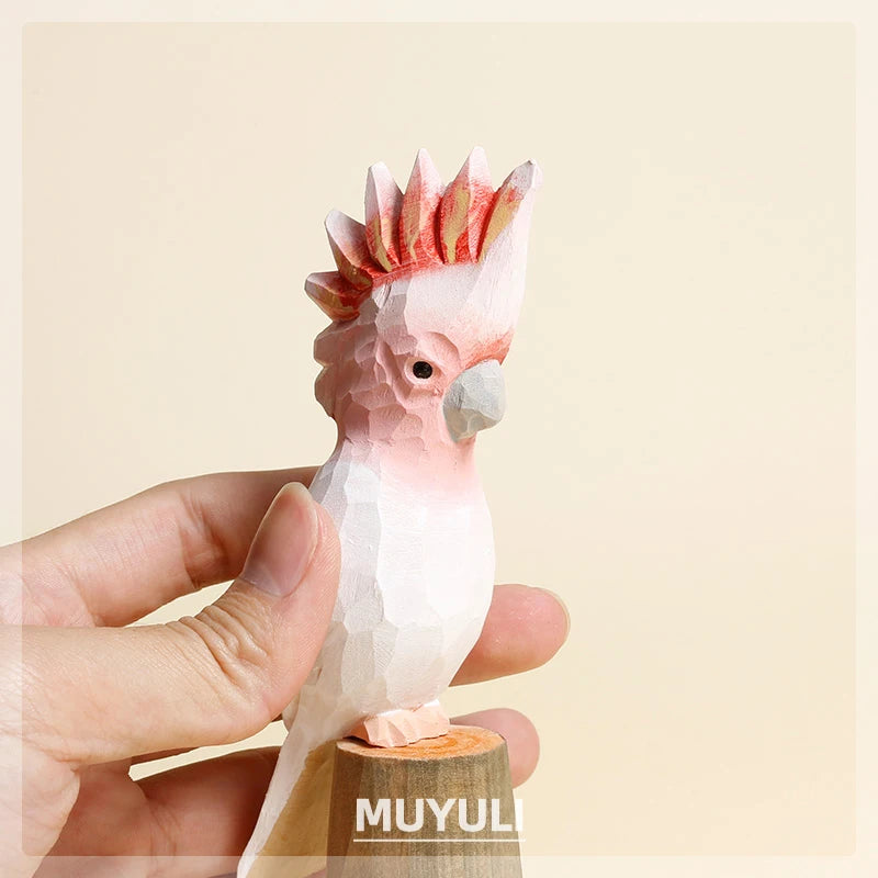 Handmade Carved Wood Parrot Decorative Ornaments Cute Wooden Decor On Desk Decorative Birds Ornaments Home Decoration Figurine