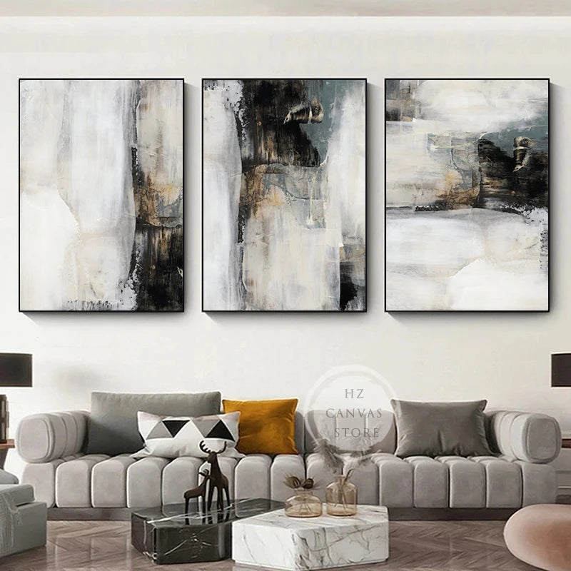 Neutral Abstract Wall Art Poster Gold Black Grey Prints Modern Canvas Painting Wall Picture for Living Room Home Decoration Gift