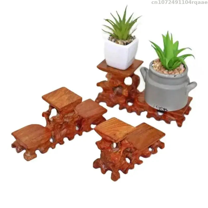Natural Solid Wood Miniature Bases Figurine Vase Flower Pot Holder Coffee Tea Sets Pedestal Bonsai Plant Rack Home Decoration