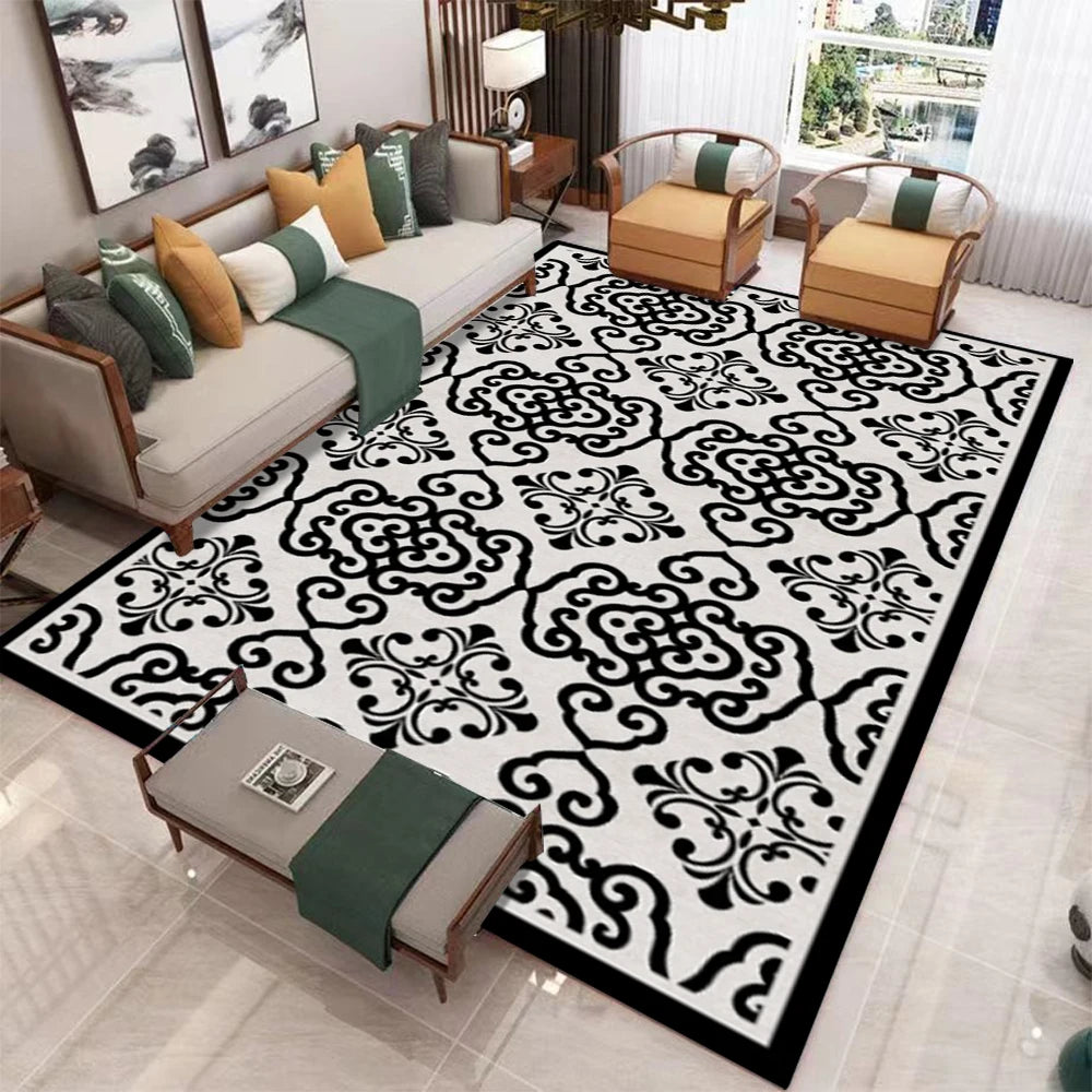 Modern Black White Area Rugs Floral Geometric Patterns Contemporary Living Room Carpets for Home Interior Decor