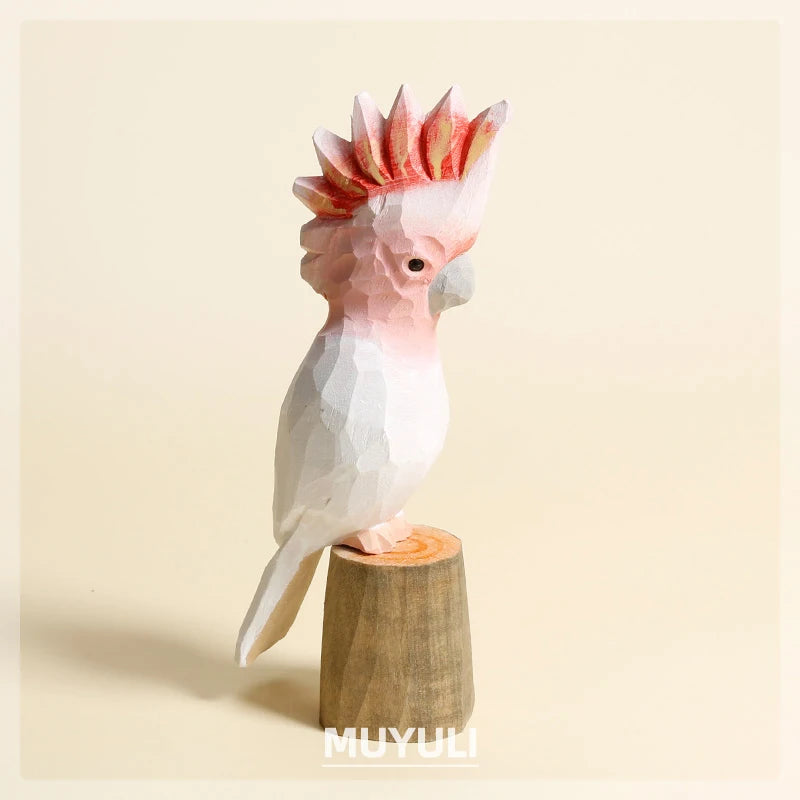Handmade Carved Wood Parrot Decorative Ornaments Cute Wooden Decor On Desk Decorative Birds Ornaments Home Decoration Figurine