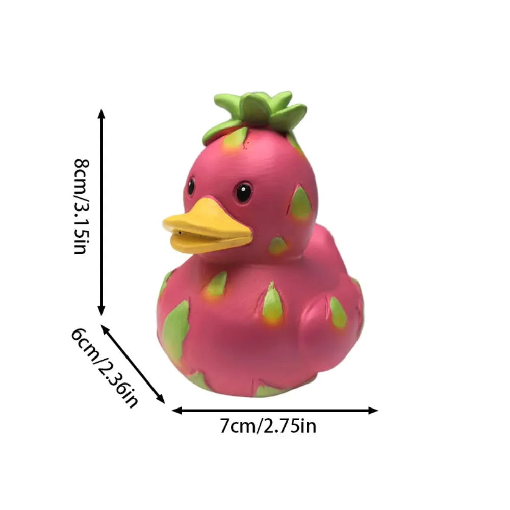 Desktop Decor Cartoon Watermelon Duck Statue Decorative Funny Dragon Fruit Duck Figurine Resin Mini Duck Ornament Office Decor