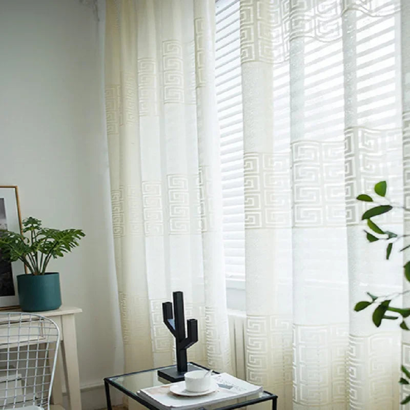 Modern Curtains for Living Dining Room Bedroom Simple Pure Color Jacquard Window Tulle  French Window  Sheer Curtains