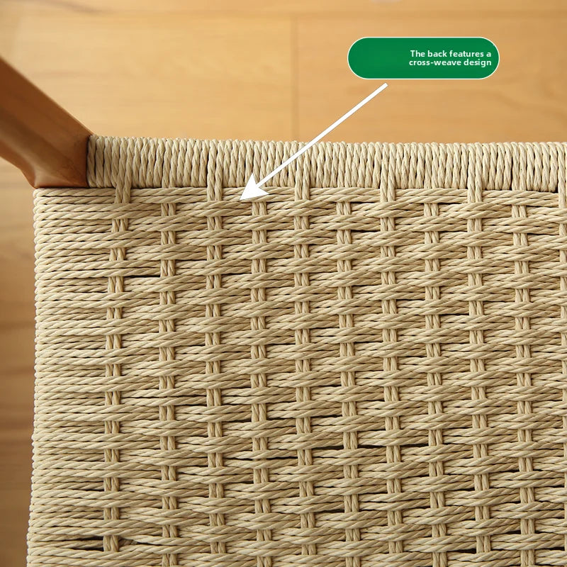 Vintage Woven Dressing Stool, Home Cherry Wood Sofa Side Table, Entryway Shoe Bench, Retro Solid Wood Square Stool