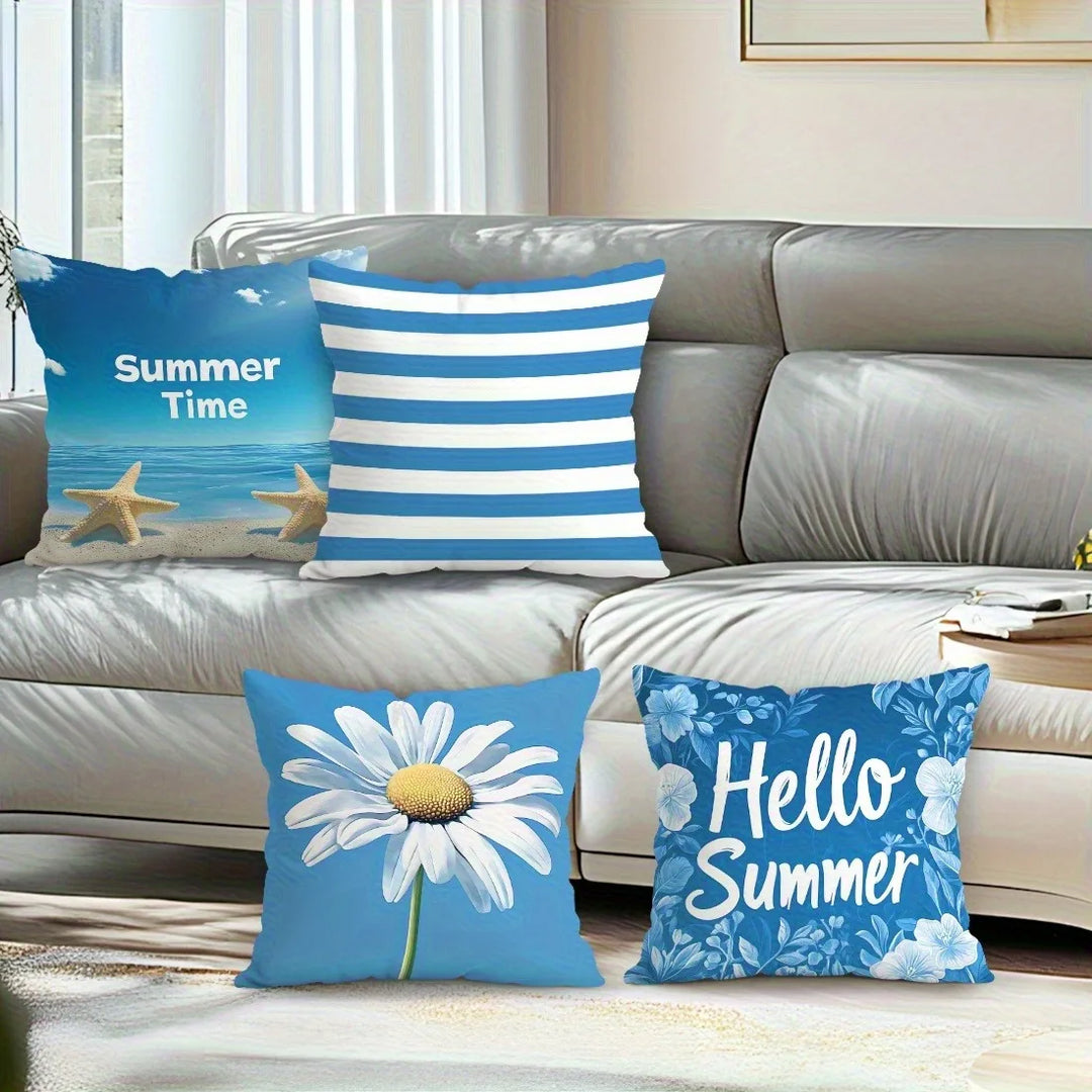 Summer Beach Theme Blue PillowcaseSuitable for sofa car bedroom decorative cushion cover pillow cover