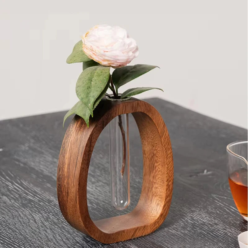 Wooden Glass Flower Vase Hydroponic Flower Hydroponics Water Plant For Valentine'S Day Wedding Arrangement Vase Desktop Ornamen