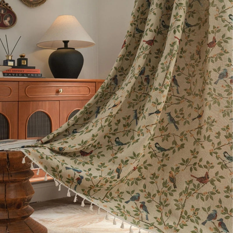 Bohemian Style Curtains Jacquard Geometric Tassel Curtain Finished Kitchen Valance Bedroom Living Room Semi-blackout Drapes