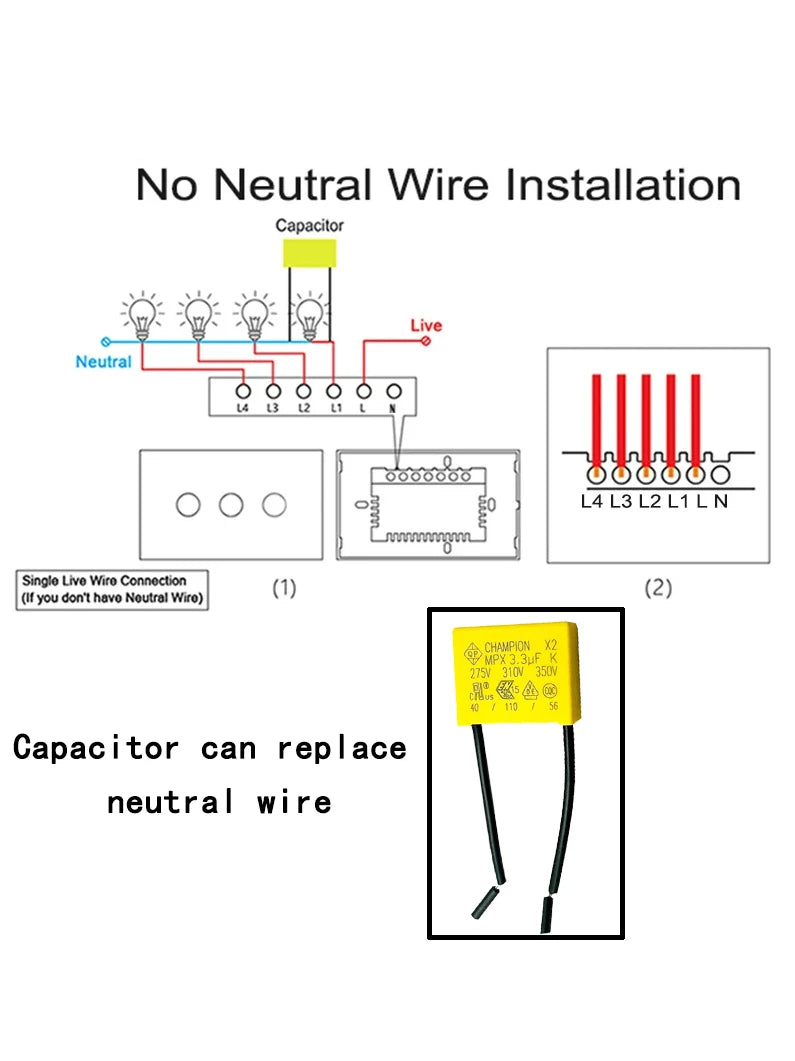 No neutral wire switch mounting accessories capacitor 5 per package