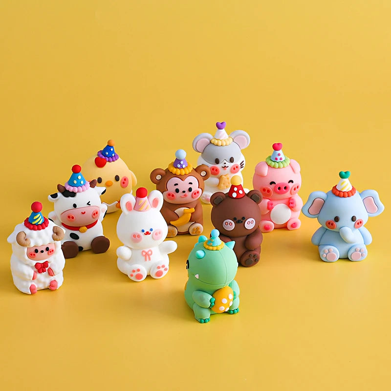 Home Decorative Statues Cake Topper Decorated with Cute Forest Animals Dinosaurs Bears Rabbit Circus Clowns Statues Mini Version
